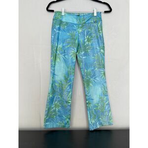 Vintage GUESS Jeans Tropical Print Capri Pants XS Blue Green Y2K Cigarette Leg